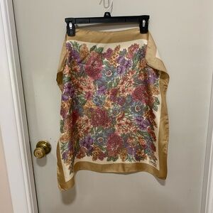 Vintage Liberty of London, super chic, silk Floral Silk Scarf with Gold Border